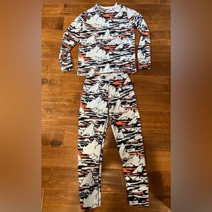 Burton Kids Medium Blue Fleece Winter Sport Core Shirt Pants Baselayer Snowboard